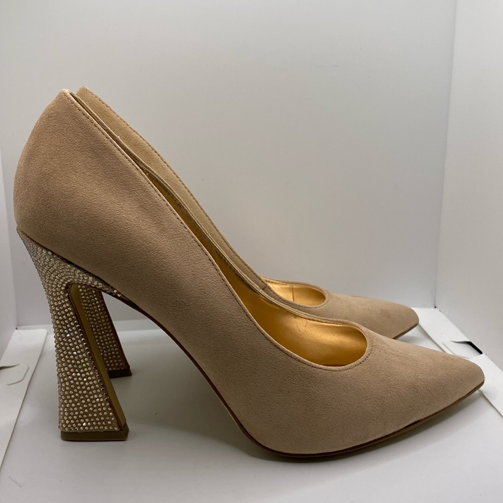 Nine West Tunips Woman’s Heels Barely Nude Rhinestone Detailing Size 10M